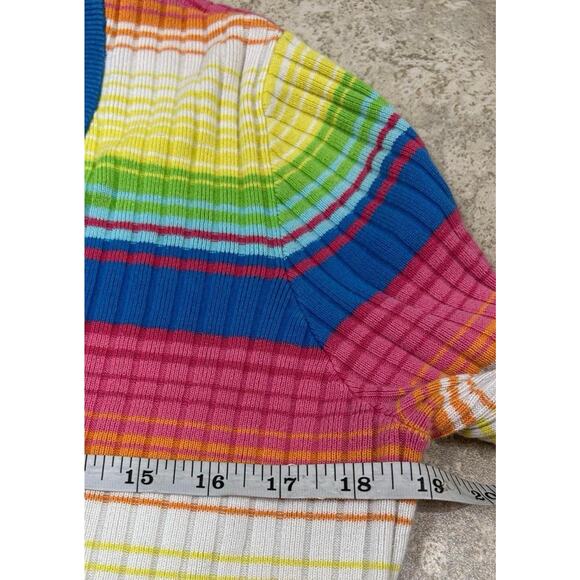 Vintage Y2K Tommy Hilfiger Rainbow Striped V Neck Sweater Womens XL - Picture 5 of 7
